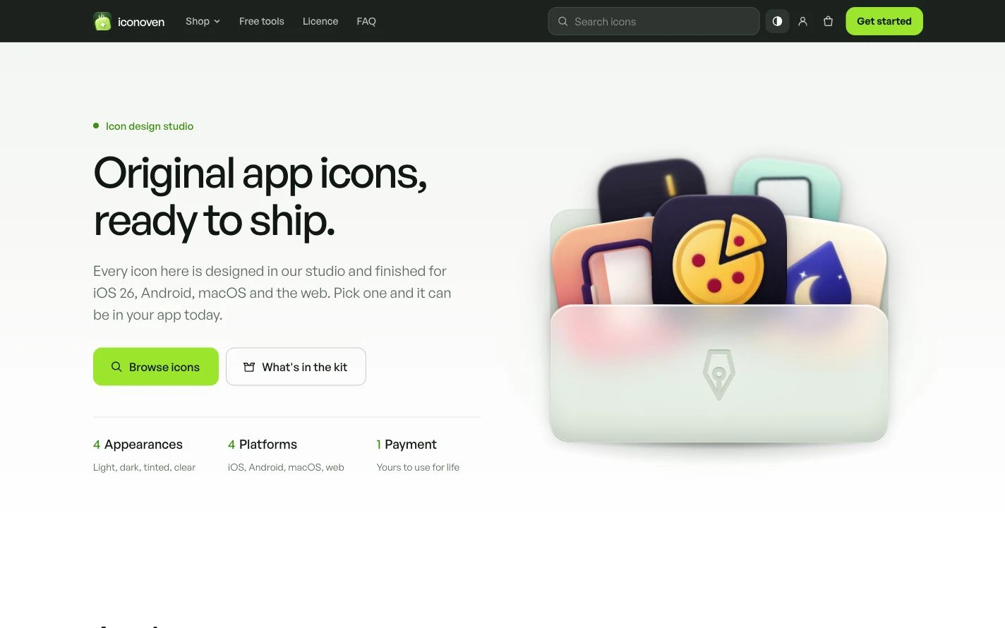 IconOven's light homepage on MockCam's tilted screenshot card